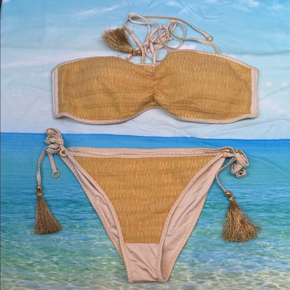 Hanne Bloch Silk Bikini Gold – Luxury Two Piece Size L Elegant European Swim